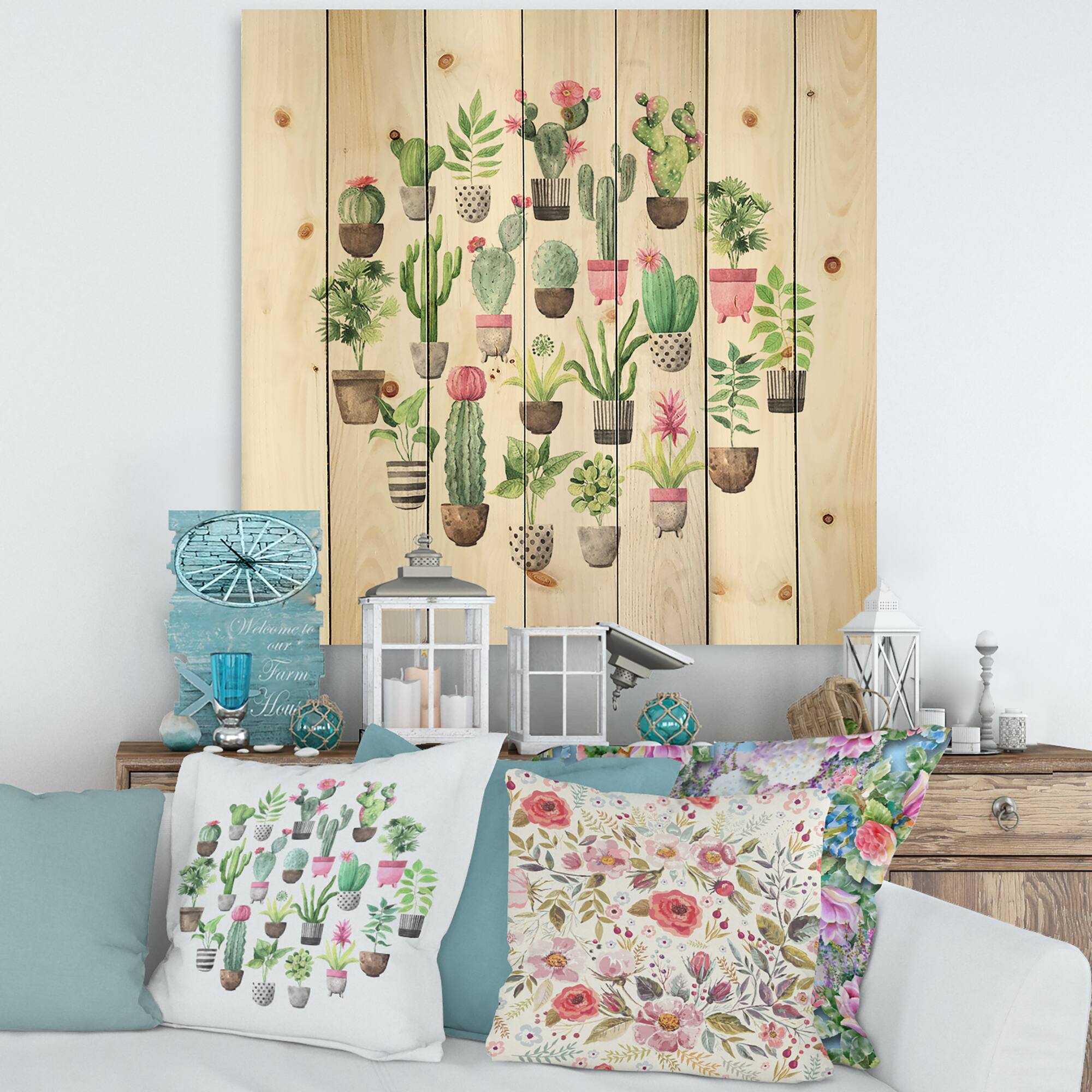 Designart - Cacti In Ceramic Pots In Gentle Tones II